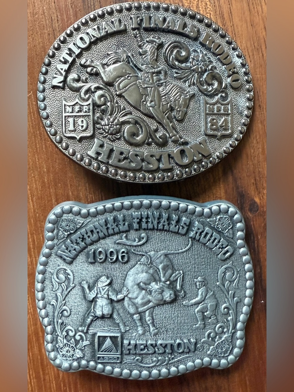 Lot of 2 Vintage Silver Tone Western Rodeo Cowboy Rodeo Belt Buckles - Hessston